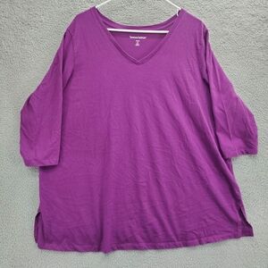 Woman Within Shirt V Neck 3/4 Sleeve Tunic Womens Plus Size 2X Purple